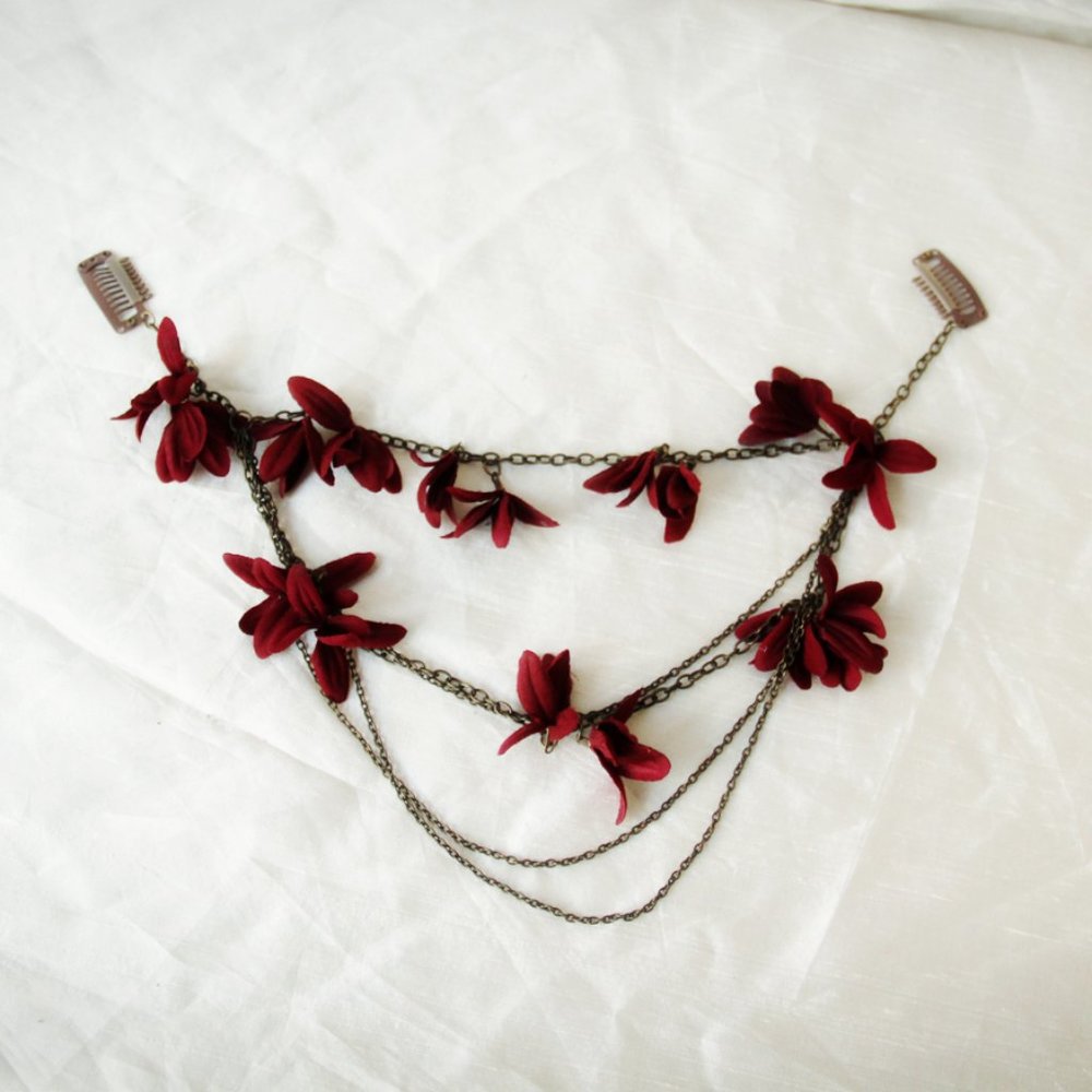 Burgundy Flower Hair Clip